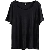 Amazhiyu Women's 100% Linen Knit T-Shirt Short Sleeve Basic Tee Summer
