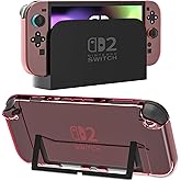 Clear Red Dockable Case for Nintendo Switch 2 Skins, FUNDIARY Protective Hard PC Case Protector for Switch 2 Slim Cover Shell Grips Controller Accessories - Easy Dockable Version