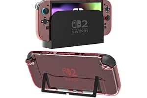 FUNDIARY Clear Red Dockable Cover Case for Switch 2 with Separated Design, Shock-Absorbing and Scratch-Resistant Accessories with Hard PC Slim Case Protector and Anti-Slip Grips Controller