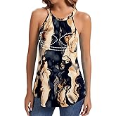 WOWENY Halter Tank Top for Women with Built in Bra Flowy Summer Loose Fit Camisole Sleevless Padded Pleated Dressy Cami Shirt