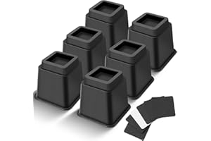 USION Bed Furniture Risers 5 inch, Heavy Duty Bed Raising Blocks with Anti-Slip Pads up to 3300 lbs,Bed Furniture Lift Risers for Couch,Desk,Sofa,Chair,Table,ABS Plastic (6 Pack 5",Black)
