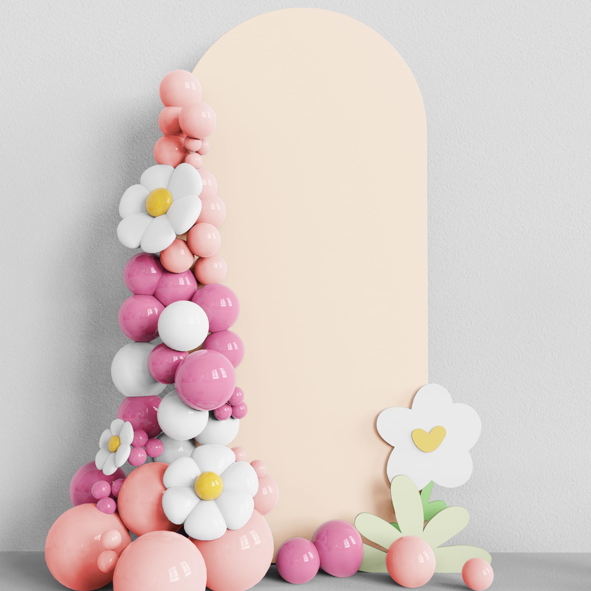Photo 1 of Asee'm 6FT Wedding Arch Cover Beige Fitted Spandex Cover 2-Sided Round Top Chiara Backdrop Stand Covers for Party Ceremony Birthday Banquet Decoration