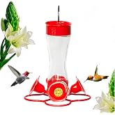 Nature's Rhythm Bird Feeder 4 bee Guard Plastic Feeding Port 8oz Glass Pinch Waist Hummingbird Feeder,1pcs