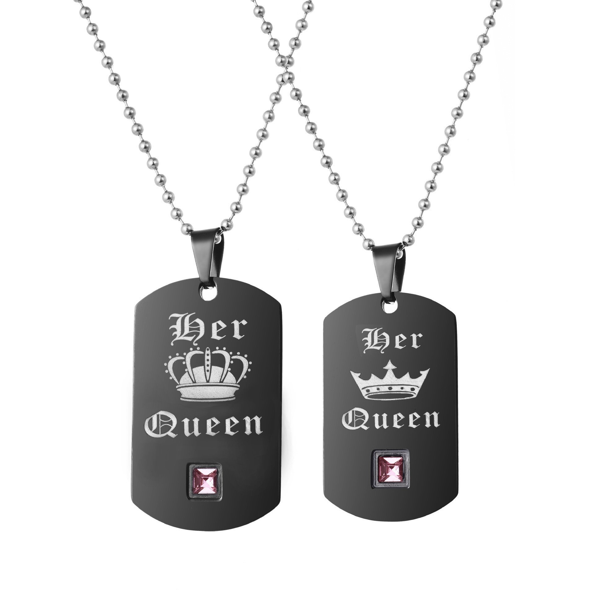 Uloveido 2 pcs Lesbian Pride Necklaces Set for Men and Women - Dog Tag Black Titanium Stainless Steel Bead Chain Necklaces with Charm Pendant Her Queen SN126