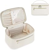 Wandering Nature Travel Makeup Bag PU Leather with Brush Compartment Milky White