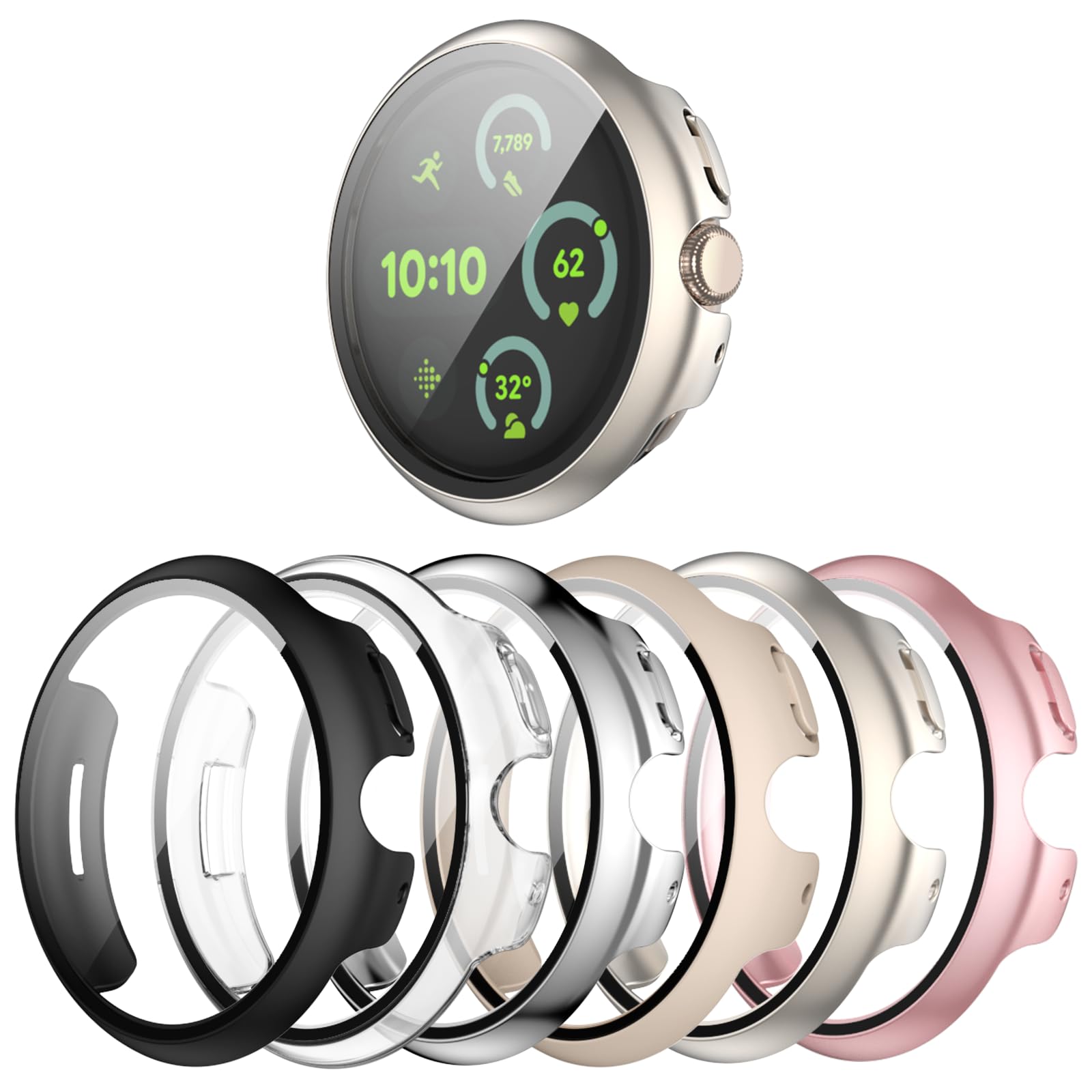 Photo 1 of shenou [6-Pack] Case for Google Pixel Watch 3 41mm (2024 New), Hard PC Shockproof Bumper Cover with Tempered Glass Screen Protector for Google Pixel Watch 3 41mm