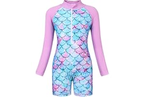 AmzBarley Girls Swimwear Mermaid Rash Guard Shirt One Piece Swimsuit Kids Fish Scale Bathing Suit UPF 50+ Sunsuit 2-10 Years