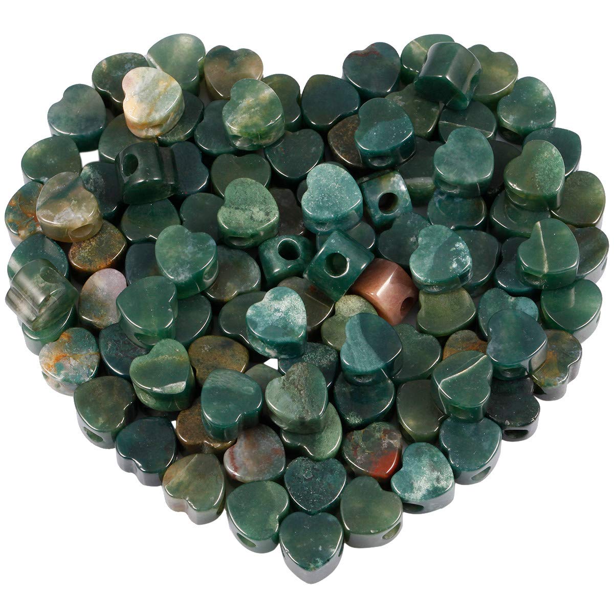 KYEYGWO Indian Agate Large Hole Polished Gemstone Beads for Bracelets, Heart Shape Loose Charms European Bead for Jewelry Making, Pack of 20