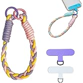 KIMAGIC Dopamine Minimalist Wrist Strap Phone Lanyard, Anti-Drop, Includes 2 Types of Phone Tabs (Clear & Matching Nylon) (07 Twilight Gradient Purple-Orange-Pink)