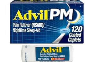 Advil PM Pain Reliever and Nighttime Sleep Aid, Ibuprofen for Pain Relief and Diphenhydramine Citrate for a Sleep Aid - 120 Coated Caplets and Pain Reliever and Fever Reducer, 10 Count Tablets