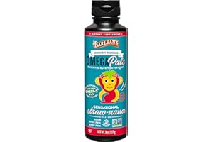 Barlean's Omega Pals Omega 3 for Kids, Yummy Straw-Nana Flavored Children's Liquid Flax Seed Oil Supplement with 1,483 mg ALA, Non-GMO, Vegan Brain and Eye Health, 8 oz