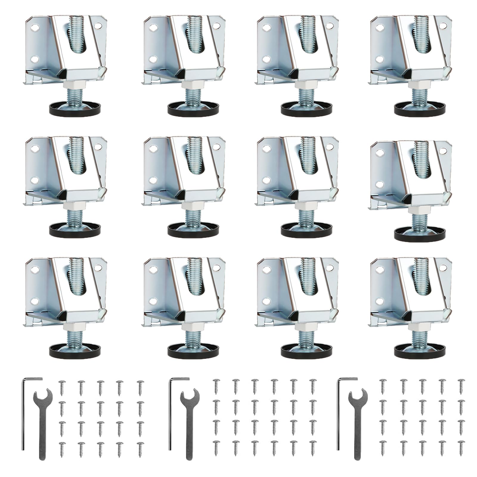 ybaymy 12 Piece Furniture Feet Kit Adjustable Furniture Feet Steel Levelling Feet Cabinet Feet Side Mounted with Nut Can Be Used for Furniture, Cabinets, Wardrobes and Worktops
