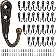 30PCS Bronze Hooks for Hanging Towel, Wall Mounted Coat Hooks Robe Hook with 60 Screws for Bedroom/Entryway/Closet/Kitchen/ Office, Small Heavy Duty Hooks, Hat Cup Mug Hooks, Wall Hooks DIY Hook