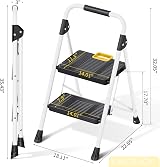 KINGRACK 2 Step Folding Ladder Safety Lock Non-Skid Pedals White view 8