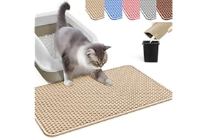 HCY&WLD Cat Litter Mat, Honeycomb Double Layer Cat Litter Trapping Mat, Waterproof Urine Proof Non-Slip, Scatter Control, Less Waste, Easier to Clean (Beige, 35" X 24")