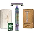 VIKINGS BLADE Double Edge Safety Razor + 5 Swedish Steel Blades + Luxury Case. Smooth, Reusable, Recyclable (Chieftain "Aurora")