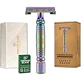 VIKINGS BLADE Double Edge Safety Razor + 5 Swedish Steel Blades + Luxury Case. Smooth, Reusable, Recyclable (Chieftain "Aurora")