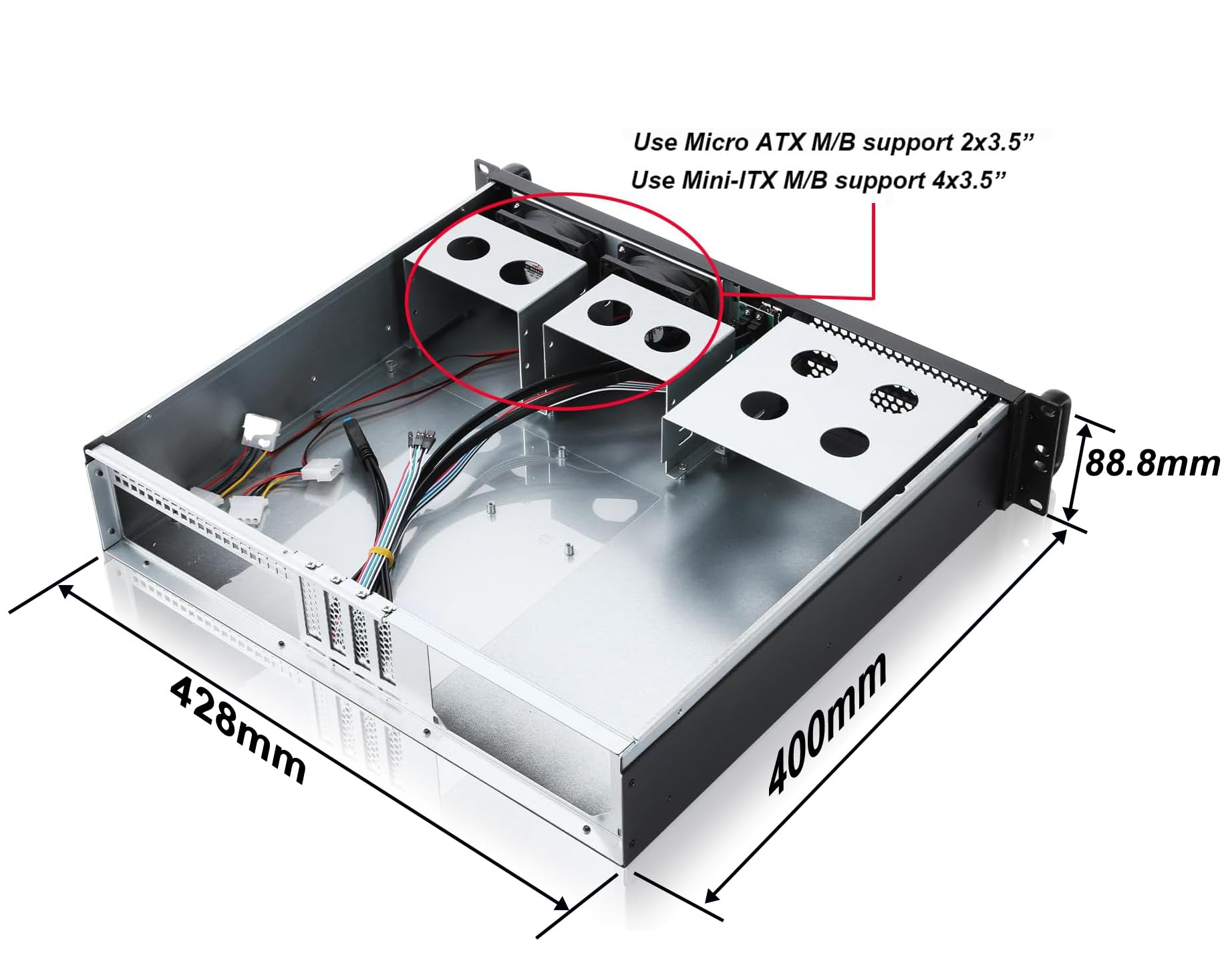 RackChoice 2U Micro ATX Compact Rackmount 2 x 5.25 Chassis Support ATX PC PS2 PSU with Side 80mm Fan
