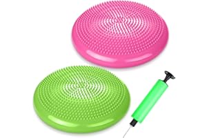 Silipull 2 Pcs Wiggle Seat Inflated Wobble Cushion Flexible Balance Disc with Air Pump for Core Stability Strengthening Improving Posture Physical Exercise