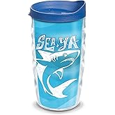 Tervis 1350844 Shark Sea Ya Insulated Tumbler with Wrap and Blue Lid, 10oz Wavy, Clear