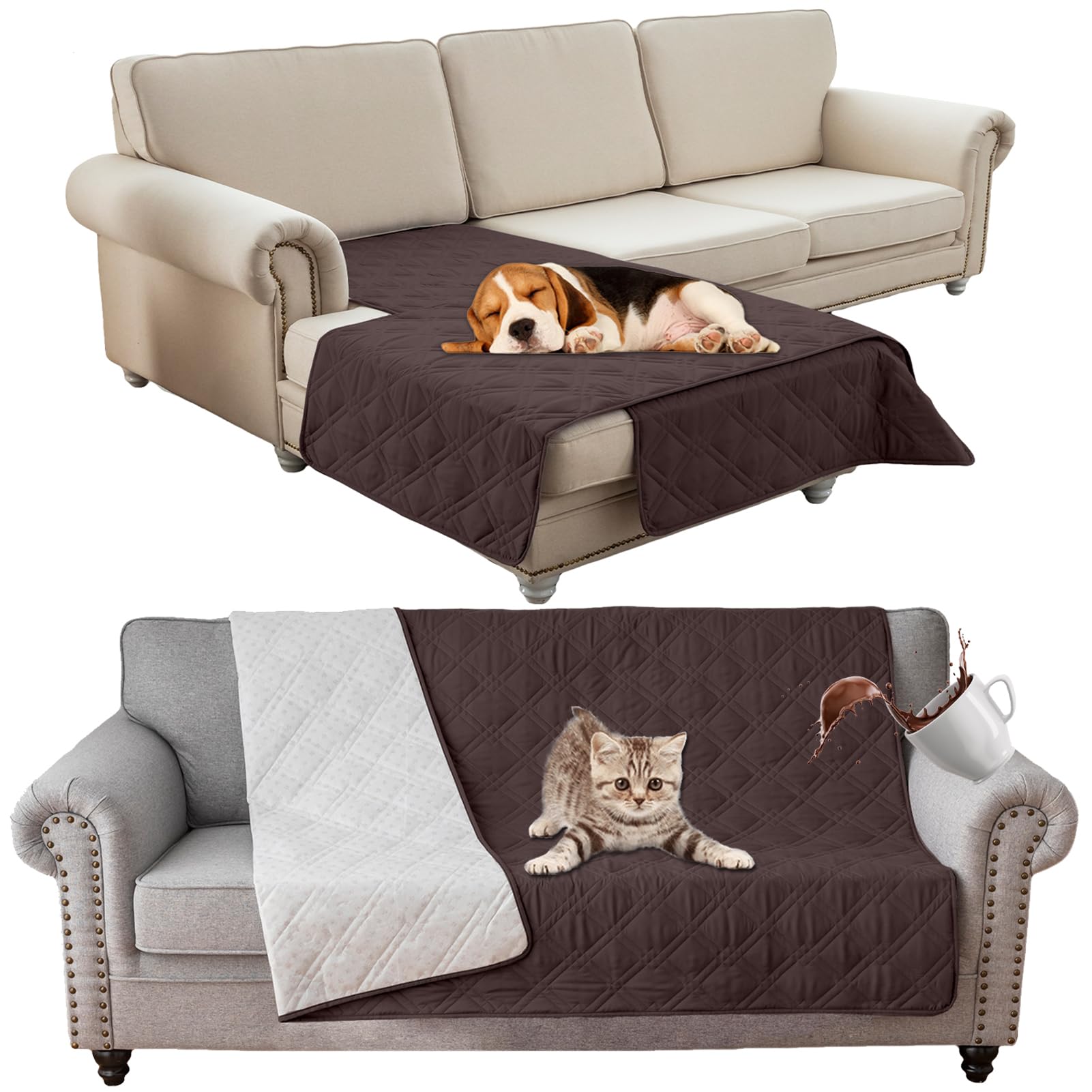 SHUOJIA Waterproof Blanket Dog Bed Cover Non Slip Large Sofa Cover Incontinence Mattress Protectors for Car Pets Dog Cat (30x70in,Brown)