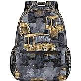 Skerhhux 18 Inch Kids Gray Cartoon Truck Backpack Lightweigh Waterproof Adjustable Back Pack Casual Daypack Back To School Child Bookbag For Boy Girl Teen Students Fit School,Trave,Work,Gym