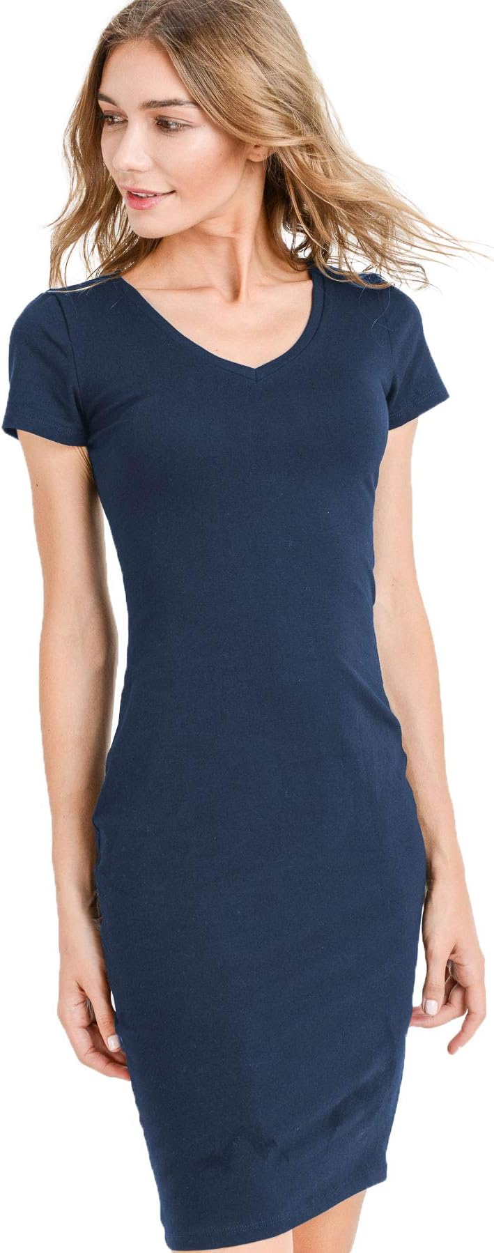 LaClef Women's Cotton V-Neck Bodycon T-Shirt Dress