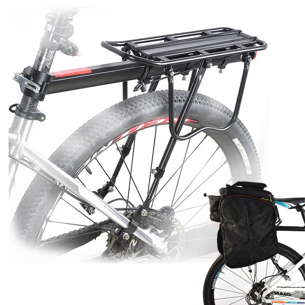 Malayas Aluminium Alloy Rear Rack Adjustable Bicycle Carrier with Red Reflector Load Capacity 50 kg