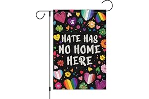 Louise Maelys Pride Month Garden Flag Hate Has No Home Here 12x18 Inch Double Sided Small Burlap Rainbow Floral Gay Lesbian L