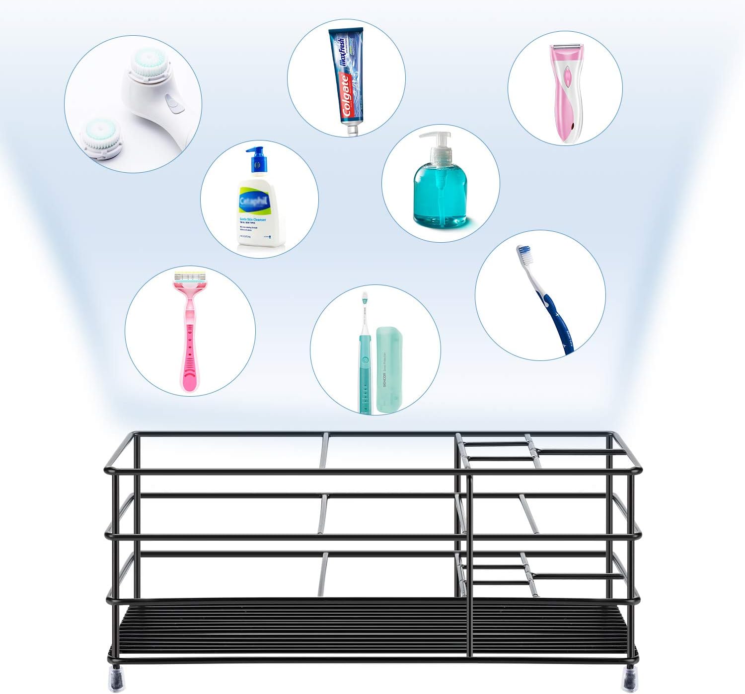 ULG Toothbrush Holder, Stainless Steel Bathroom Organizer Tooth Brush Toothpaste Holder with 7 Multifunctional Slots, Large Capacity Bathroom Organizer for Kids, Adults, Black: Home & Kitchen