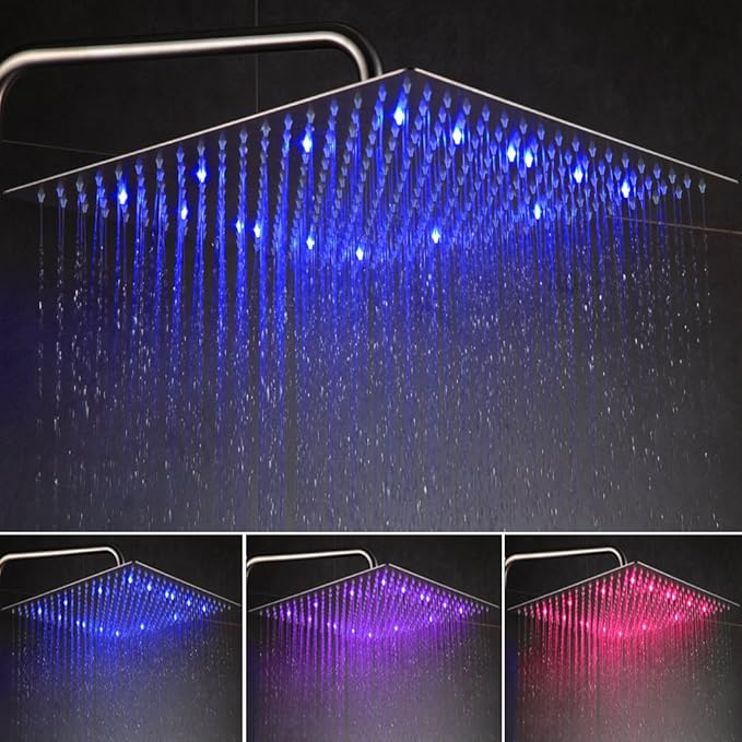 title=Auralum 16 Pollici Soffione per Doccia a LED RGB Ultra Sottile in Acciaio Inox
