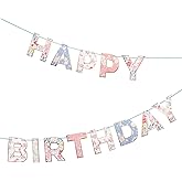 Meri Meri English Garden Birthday Banner (Pack of 1), 6' Party Banner Including Excess Cord, Meri Meri Garland Birthday Party Decorations, Reusable