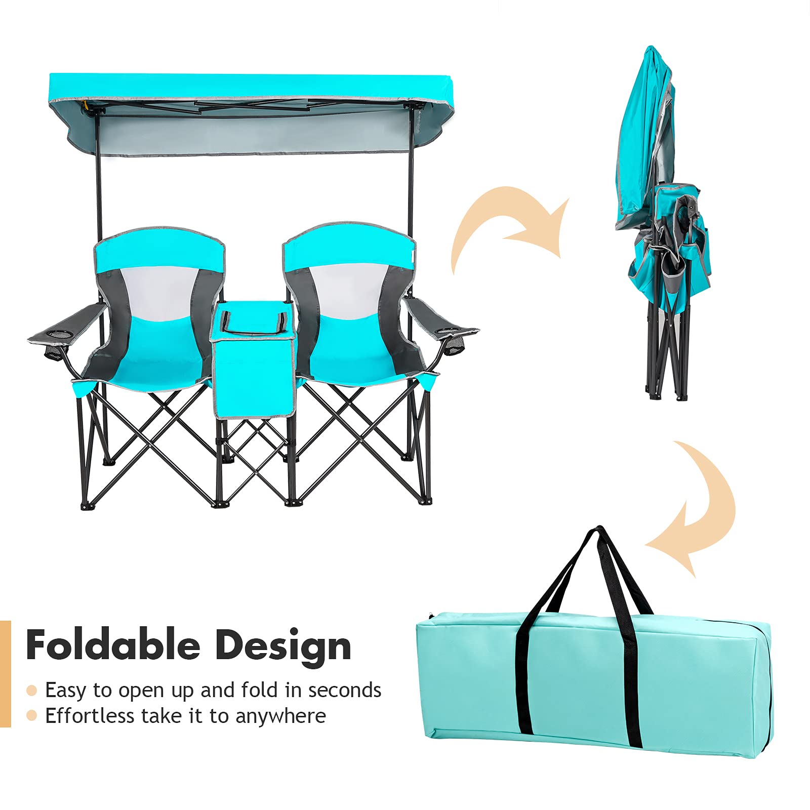 Safstar Double Camping Chair with Canopy Shade, Folding Loveseat