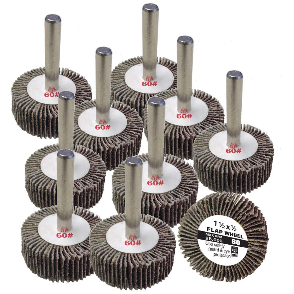 GritonFW15560 Industrial Mandral Mounted Abrasive Flap Wheel, 1-1/2" Diameter x 1/2" Width, 1/4" Round Shank (Pack of 10)