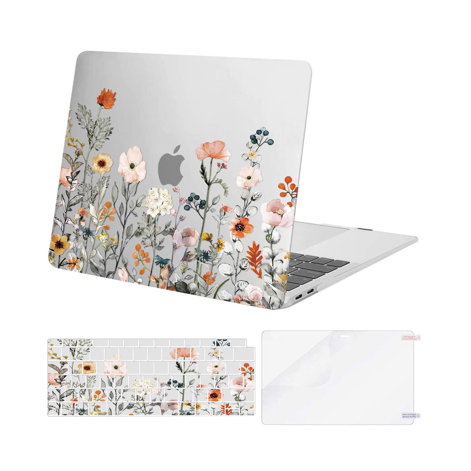 MOSISO Compatible with MacBook Air 13 inch Case M1 2021-2018 A2337 A2179 A1932, Garden Flowers Hard Shell Compatible for MacBook Air M1 Case 13.3 inch & Keyboard Cover &Screen Protector, Transparent
