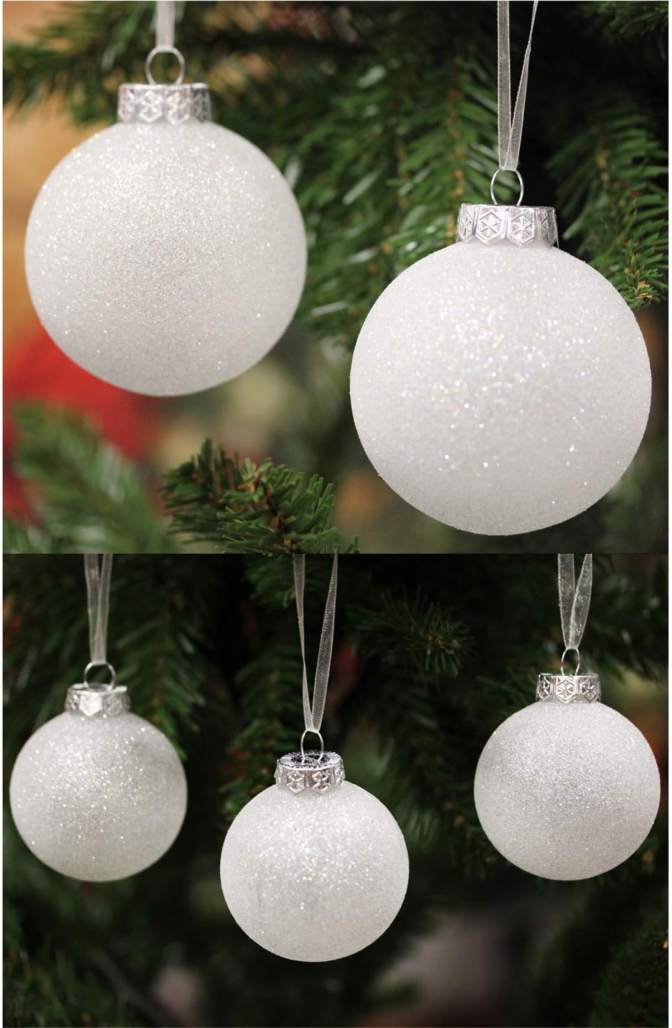 Ornaments - Sleetly White Christmas Decorations Ornaments Set for Christmas Tree - 2023 Shatterproof Rustic Vintage Farmhouse Holiday Xmas Tree Christmas Balls Decorations, Assorted White Snowball Ornaments