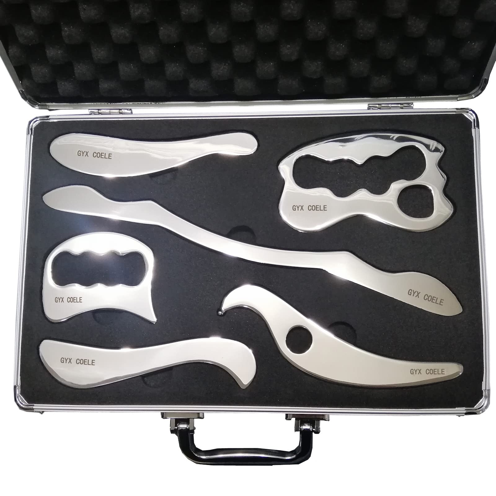 Stainless Steel Gua Sha Scraping Massage Tool Set，Muscle Scraper IASTM Tools Set Great Soft Tissue Mobilization Tool (GYX COELE-6pcs)