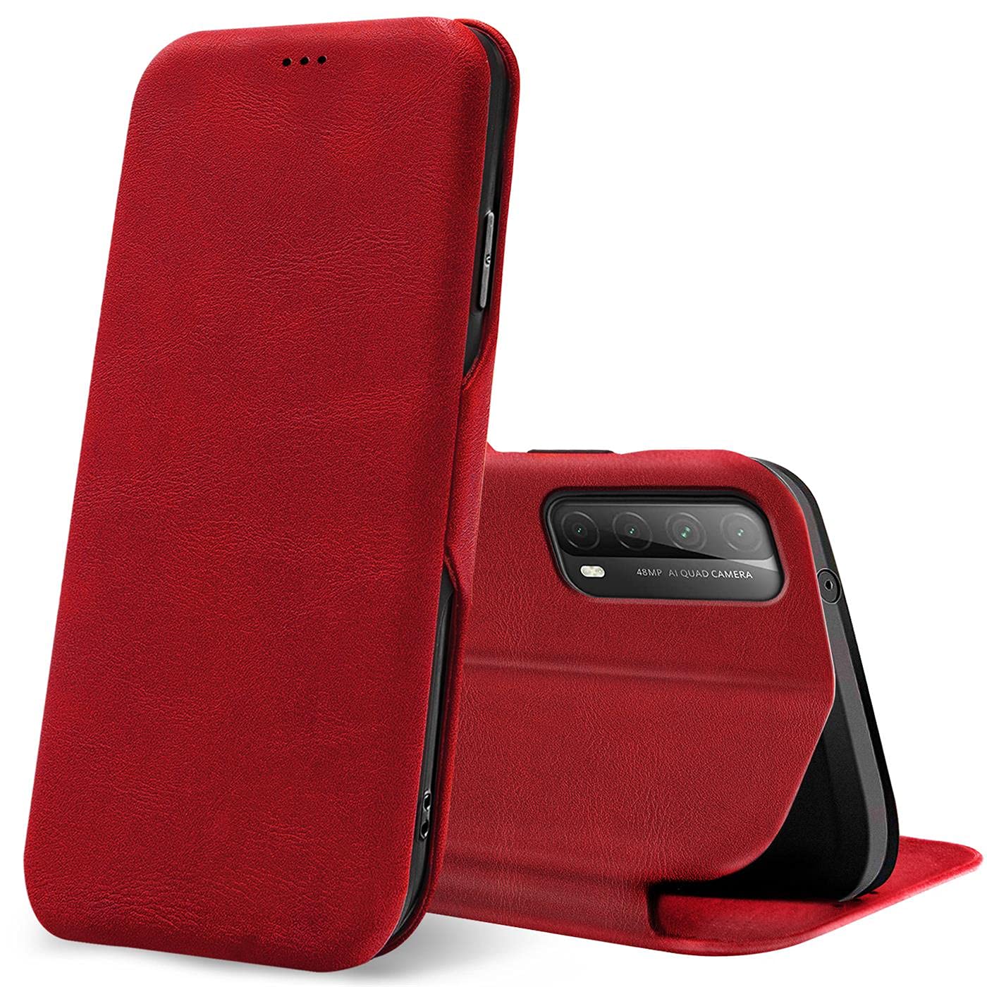 Verco Book Style for Huawei P Smart 2021 Case, Premium Magnetic Flip Cover for P Smart 2021 Wallet Case with Card Slot, Red