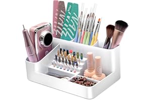 ANRUI Nail Drill Machine & Bits Storage Box, Plastic Nail desk organizer of 28 Holes Nail Drill Holder, Professional Nail Drill Grinding Bit Holder Box for Manicure tools – White
