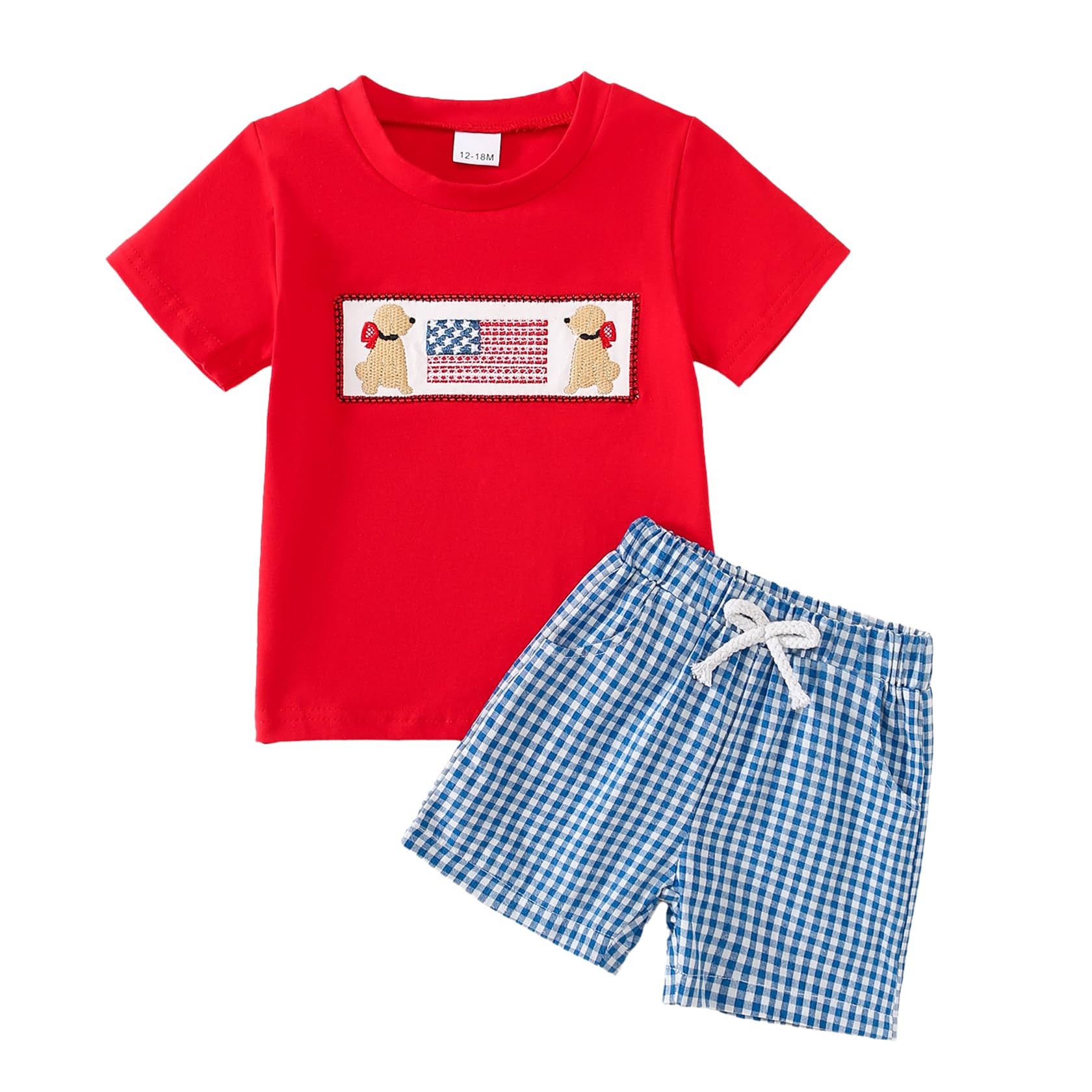Photo 1 of ADXSUN Toddler Boy 4th of July Outfit Embroidered American Flag/USA Shirt+Striped Shorts Independence Day Clothes
