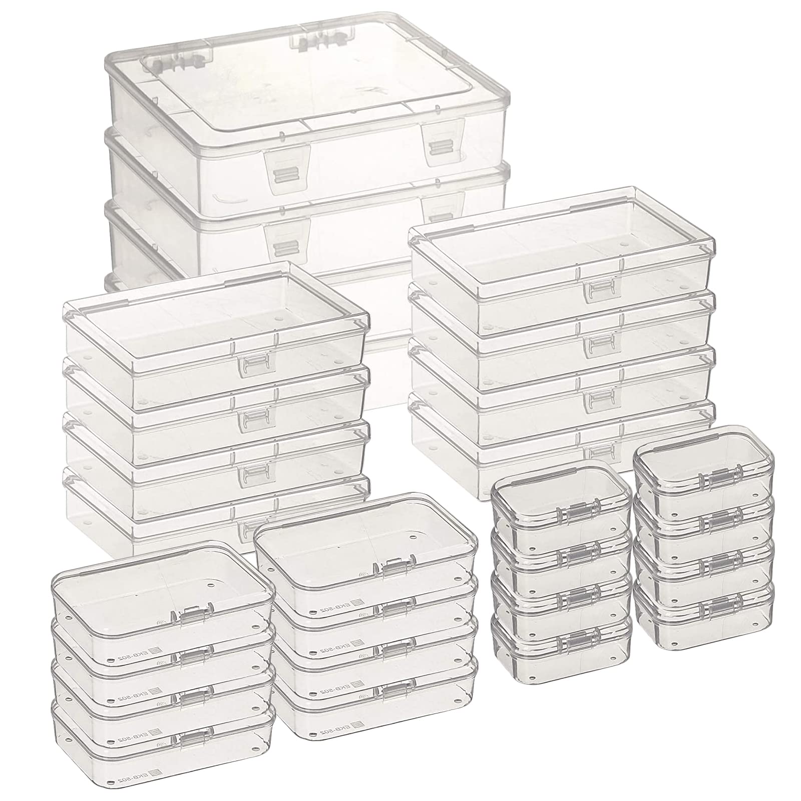 Photo 1 of Thintinick 28 Pack Rectangular Clear Plastic Storage Containers Box with Hinged Lid for Beads and Other Small Craft Items (Mixed Sizes 1)
