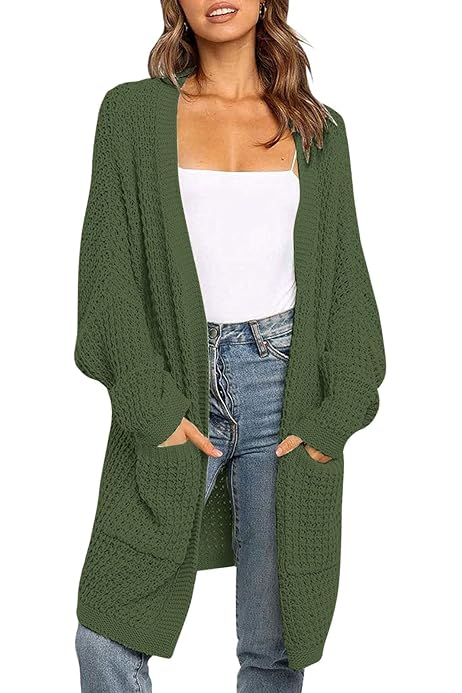 BTFBM Women Long Sleeve Open Front Plain Winter Fall Knit Cardigan Fashion  Christmas Slouchy Loose Fit Pockets Sweater (Army Green, Small) at Amazon  Women's Clothing store