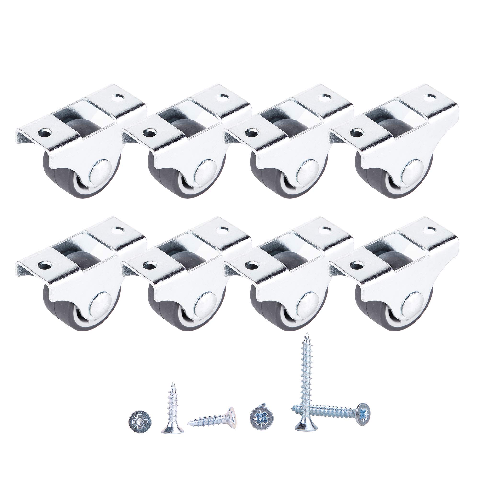 (Pack of 8) 25 mm Small Wheel Castors Rubber Wheels Fixed Casters Heavy Duty Castors Non-Swivel Wheel Furniture Wheels Casters With Mounting Plates Screws Included (8)