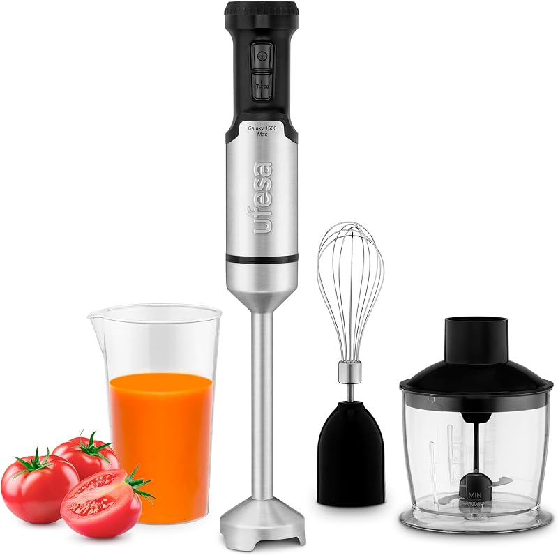 Galaxy Max Mixeur Plongeant, Puissance 1500 W, Contrôle de 24 vitesses + TURBO, 4 Lames Haute Efficacité, Design Ergonomique et Anti-éclaboussures, Accessoires Inclus, Sans BPA