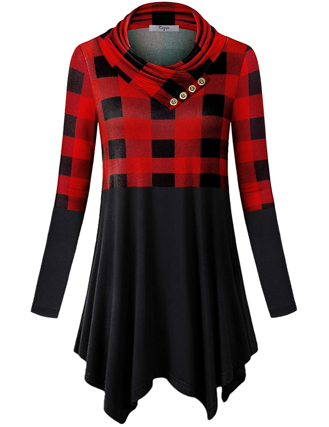 Womens Fall Long Sleeve Cowl Neck Asymmetrical Hemline Flowy Tunic Top