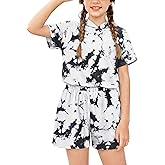 Arshiner Girls Tie Dye Two Piece Outfit Short Sleeve Pullover Crop Tops and Short Pants Sweatsuits Tracksuits