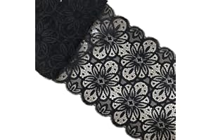 MSCFTFB 5 Yards Width 7 Inch Vintage Oval Pattern Stretch Lace Trim Fabric Elastic Lace Flowers Ribbon for Garment Craft Embellishment Wedding Garters Baby Shower Table Decorations (Black)