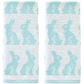 SKL Home Easter Bunny Jacquard 100% Cotton 2pc Hand Towel Set, Reversible & Decorative for Bath/Kitchen/Bar & Gift, Aqua