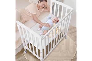 Flwrgirl Baby Bassinets Bedside Sleeper - Portable Pine Wood Bedside Bassinet,6 Heights Small Mini Crib with Mattress,Space-Saving Design Baby Crib for Newborns,White