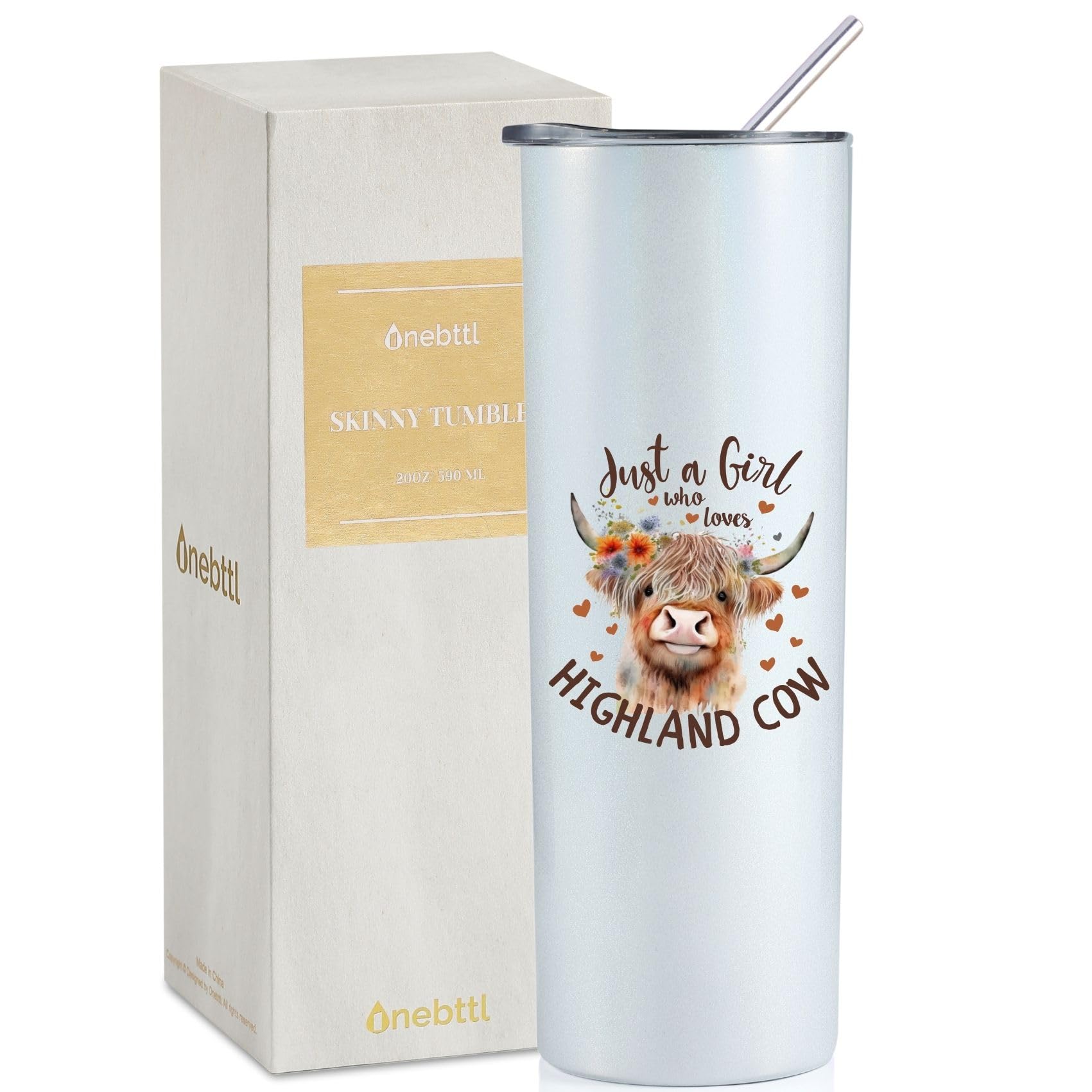 Onebttl Highland Cow Gifts for Women, Cute Scottish Cow Lover Gifts, 20oz Insulated Tumbler with Straw & Lid